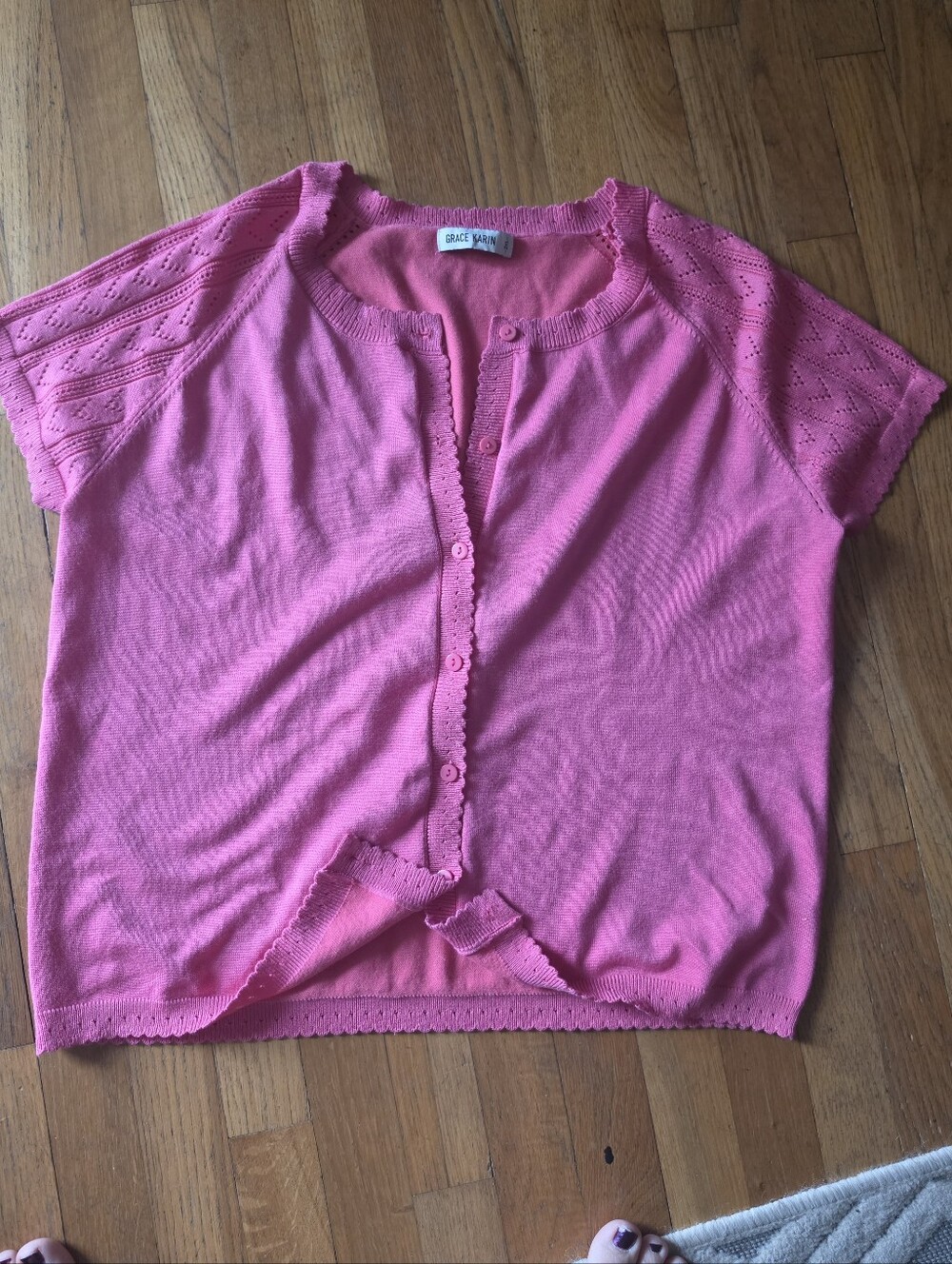 Grace Karin Pink Short-Sleeve Button Cardigan